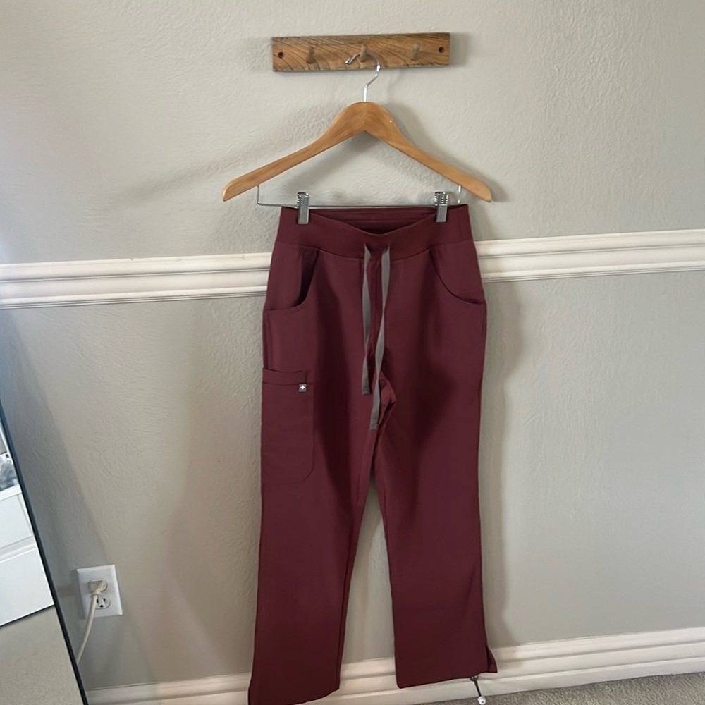 Dark Cherry Kade High Waisted Petite Cargo Scrub Pants